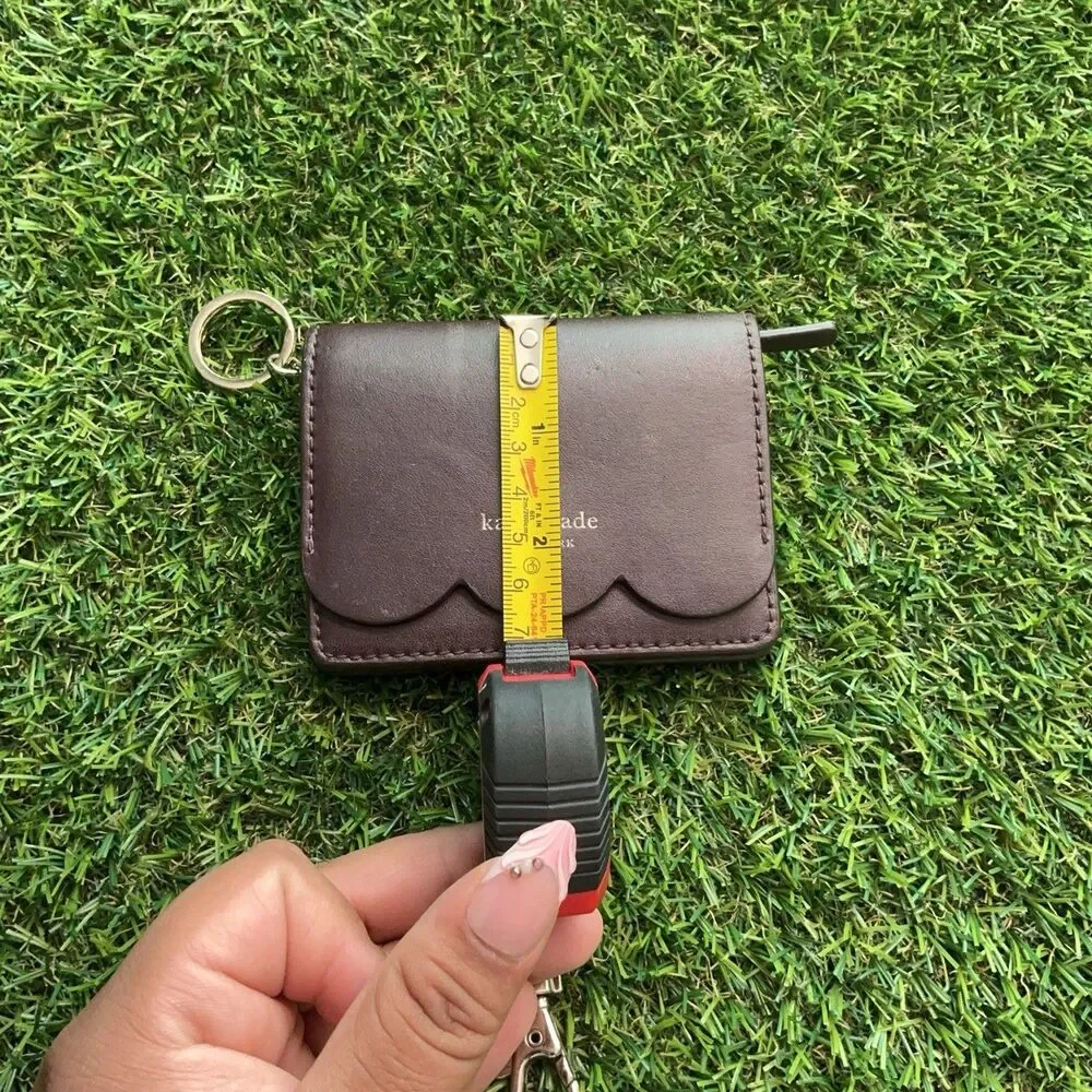 Kate Spade New York Brown Scallop Keychain Wallet ID Card Holder Pink Interior